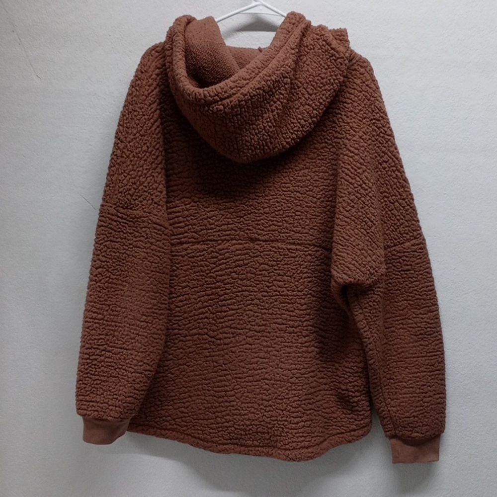 PINK Victoria's Secret Brown Teddy Half Zip Pullover Hoodie - Picture 4 of 8